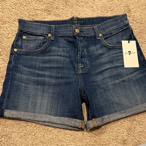 7 For All Mankind Dark Blue Rolled Hem Denim Shorts
